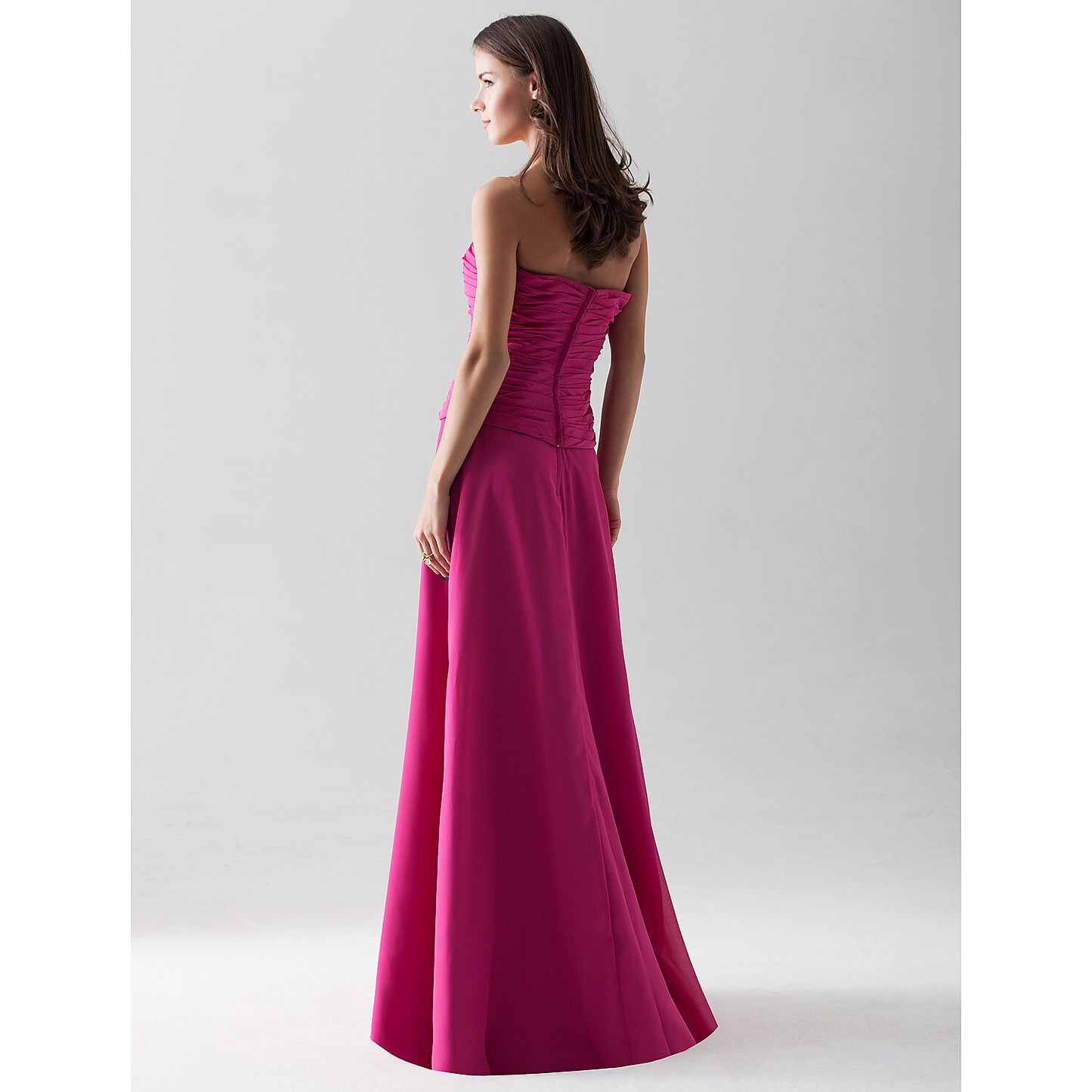 Sheath Column Bridesmaid Dress Strapless Straight Neckline Sleeveless Open Back Floor Length Chiffon with Ruched