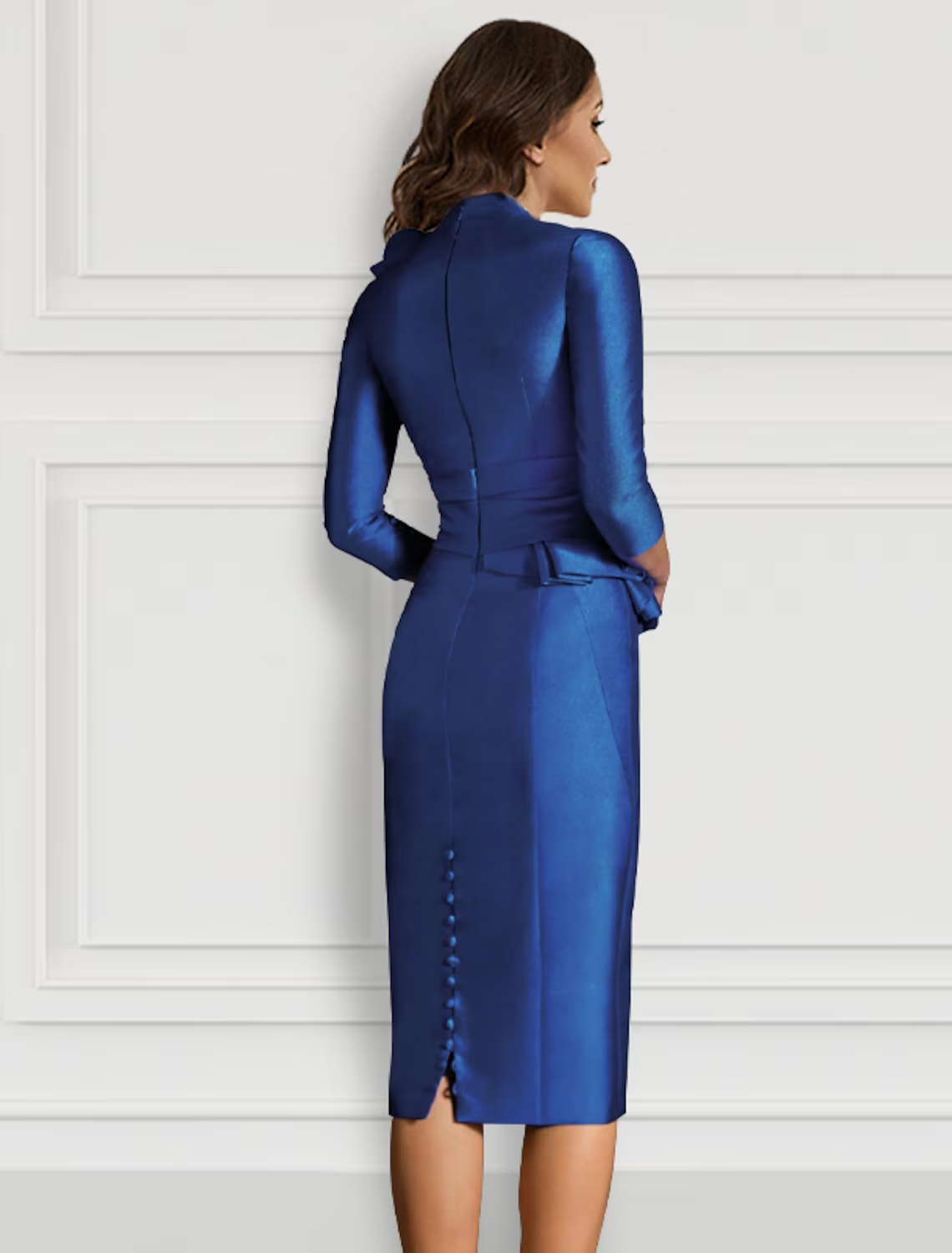 Sheath Column Cocktail Dresses Floral Dress Formal Knee Length 34 Length Sleeve V Neck Satin with Ruched Shouder Flower