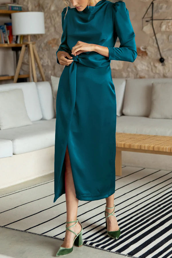 Elegant solid color slit scarf collar A-line Prom dress LD Dress Elegant solid color slit scarf collar A-line Prom dress LD Dress