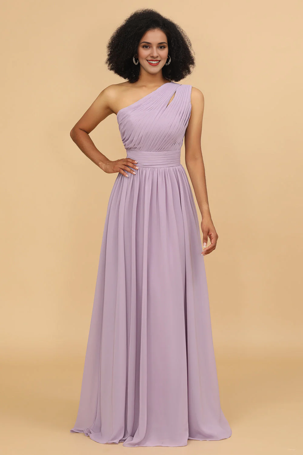Light purple A-line shoulder long chiffon ruffled bridesmaid dress LD Dress Light purple A-line shoulder long chiffon ruffled bridesmaid dress LD Dress