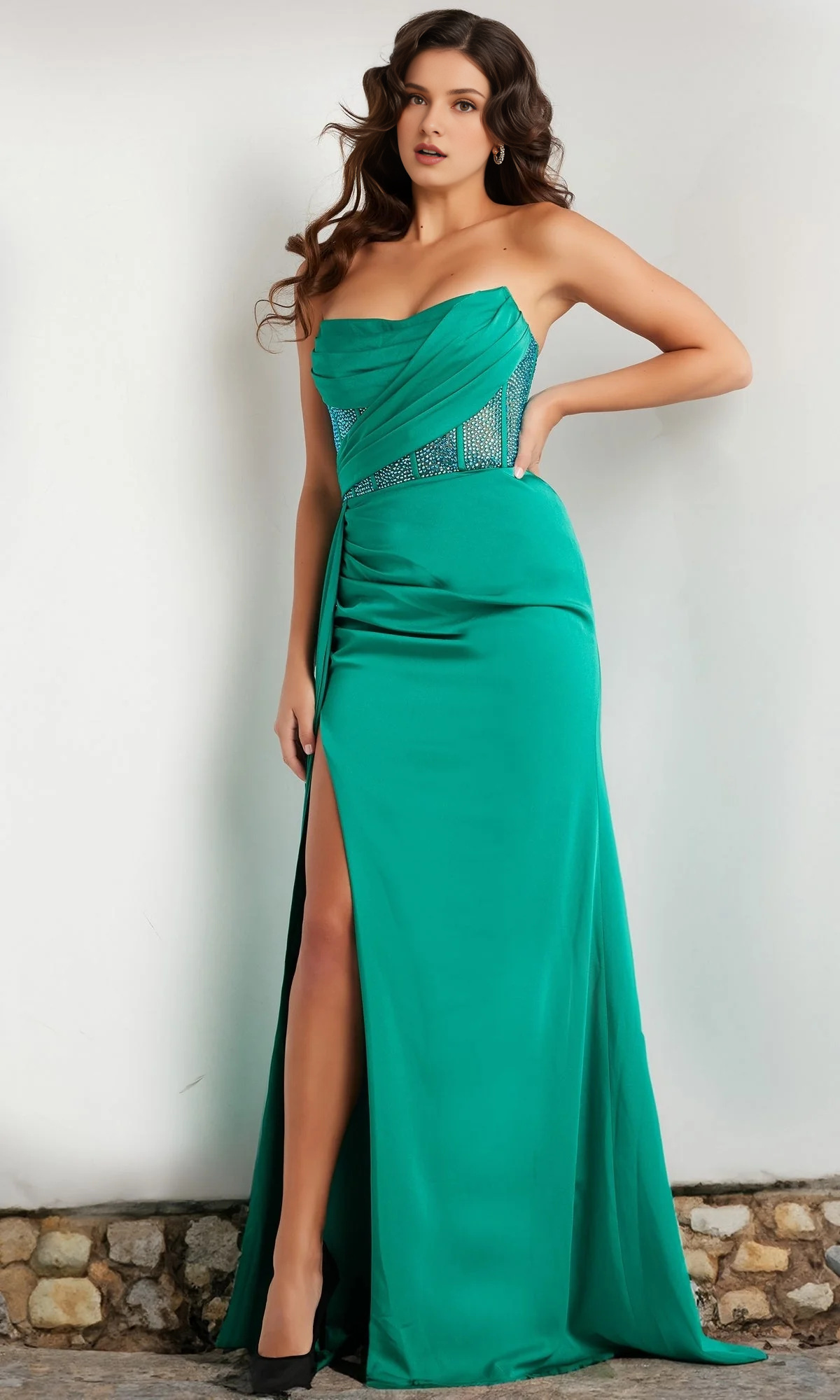 white christmas dresses Ladivine CD343 - Strapless Illusion Waist Evening Gown 10 / Red main image 1