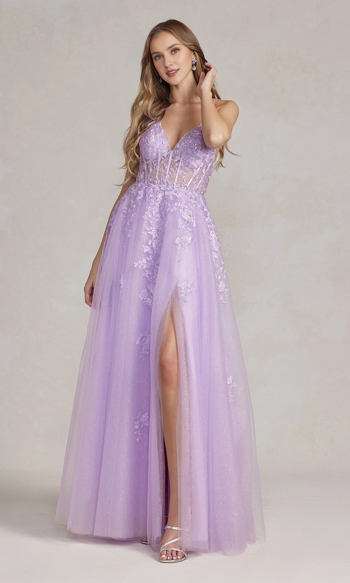 A-line V-neck tight corset embroidered with floral side slits and floo – LD  Dress