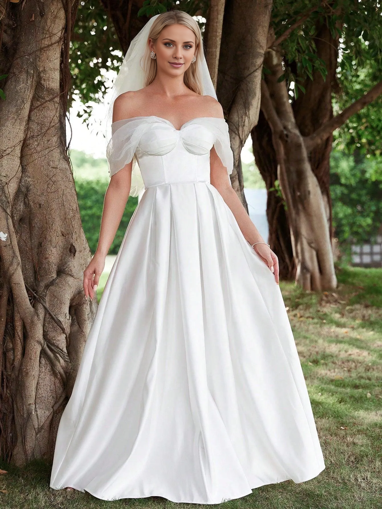 half satin dress Stretch Satin A-Line V-Neck Half Sleeves Bridesmaid Dress-B19805