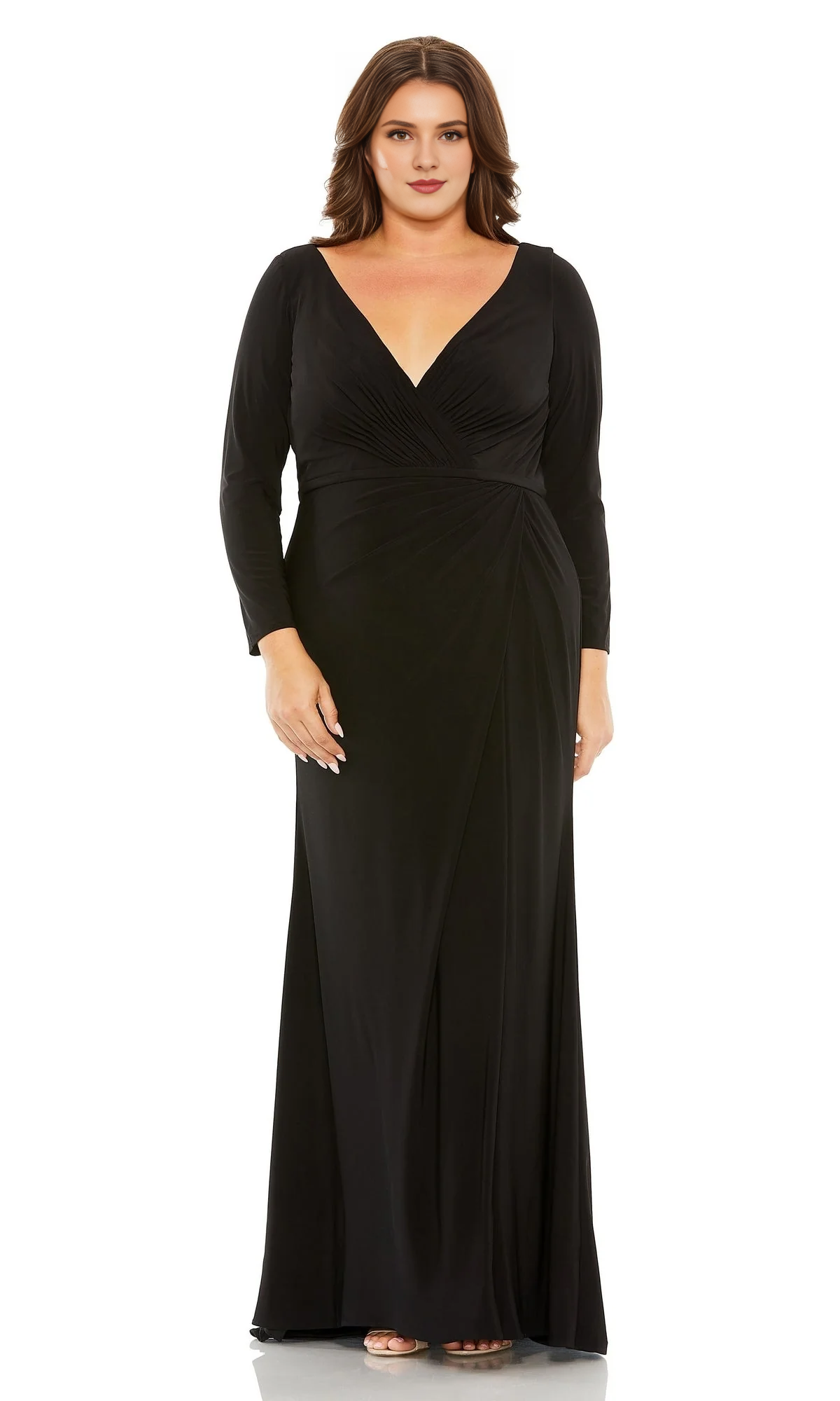 Black V-neck long sleeved formal and floor length Prom dress） – LD Dress
