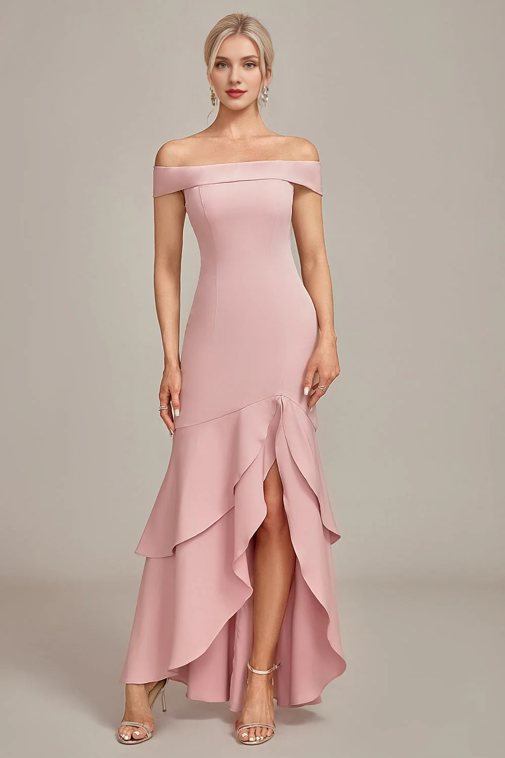 asymetrical mermaid dress Pink mermaid off shoulder asymmetrical ruffle hem bridal mother dress – LD  Dress