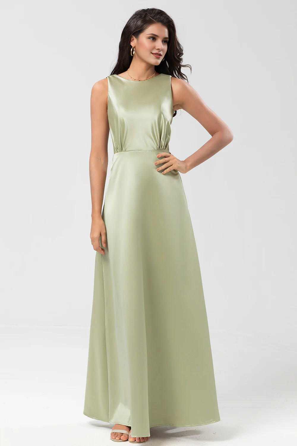 Dusty Sage A-line floor sweeping satin bridesmaid dress – LD Dress