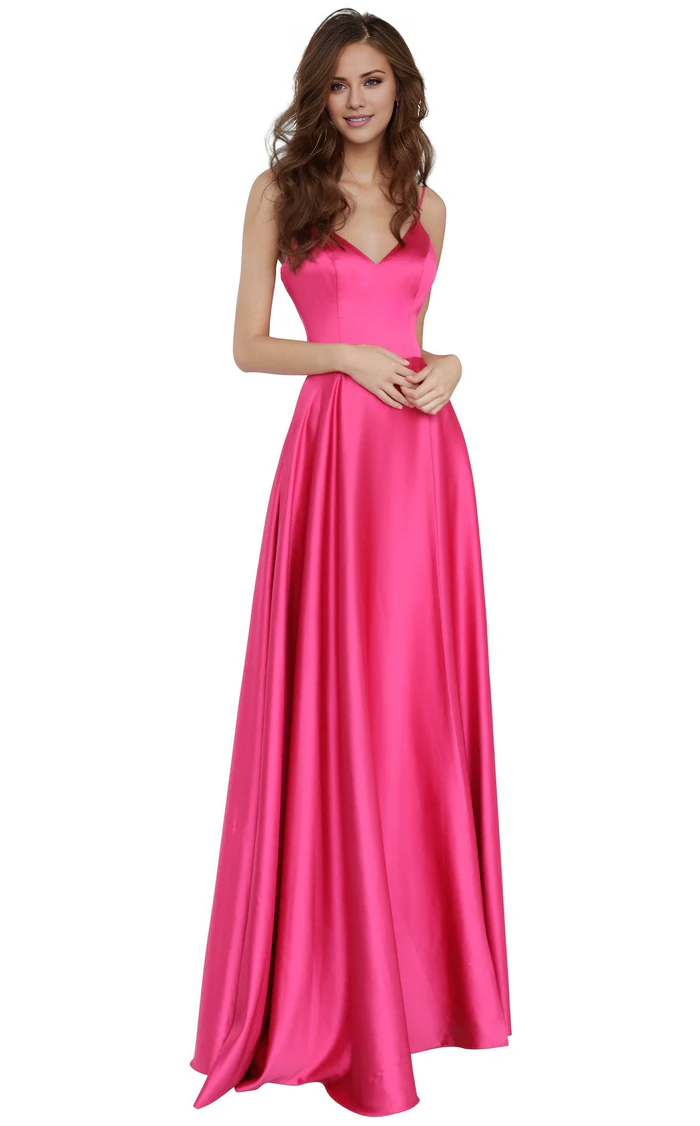 A-line deep V-neck tight corset with thin shoulder straps and floor le – LD  Dress