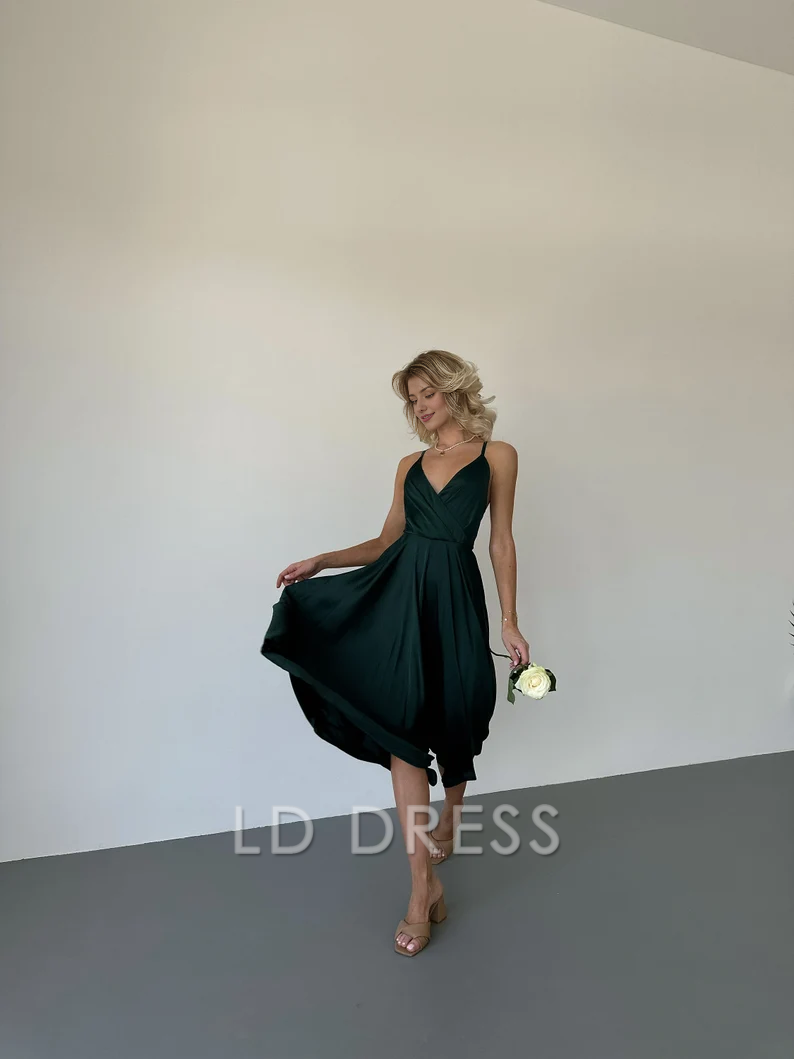 LD deep V-neck sleeveless thin shoulder strap backless long Prom dress