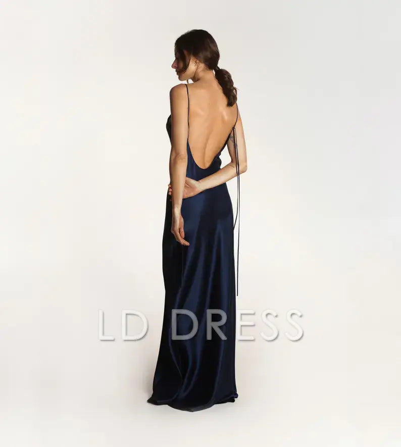 LD square neckline sleeveless thin shoulder strap backless and floor length Prom dress