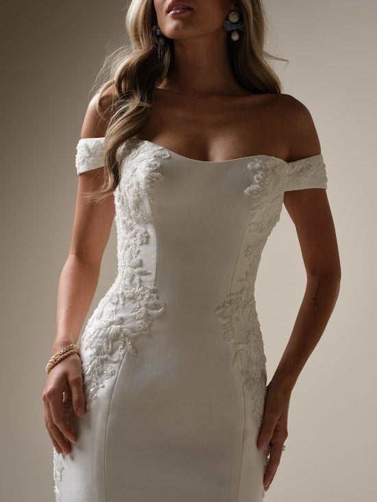 Beaded lace satin fitted trumpet wedding dress