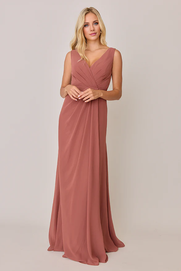 LD V-neck sleeveless backless and floor length Prom dress