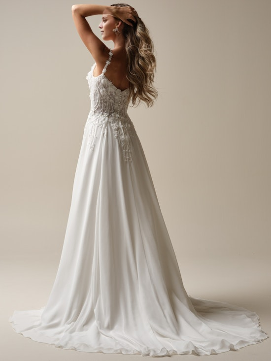 Asymmetric A-line satin and floor length wedding dress