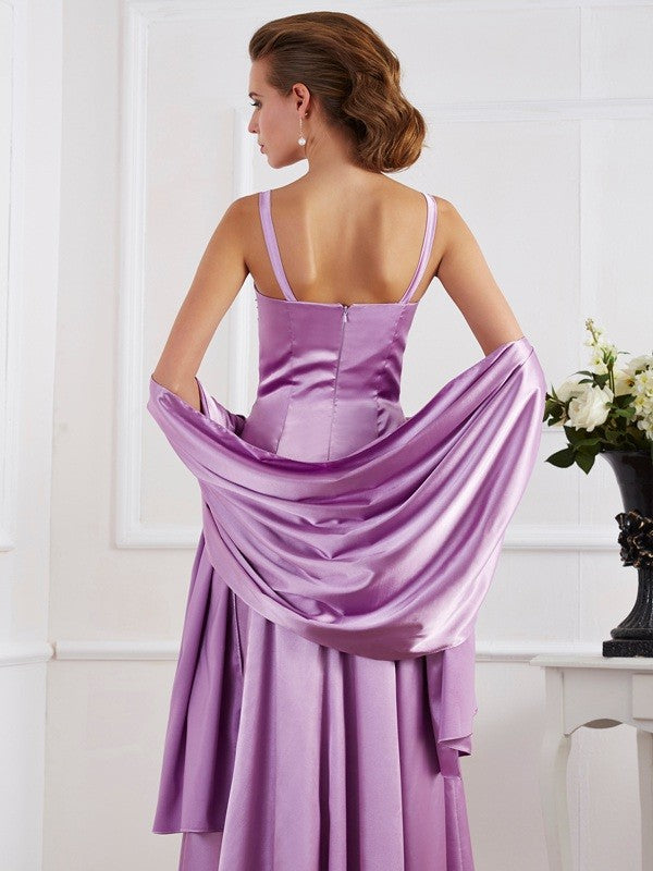 A-Line/Princess Spaghetti Straps Sleeveless Beading Long Woven Satin Mother of the Bride Dresses