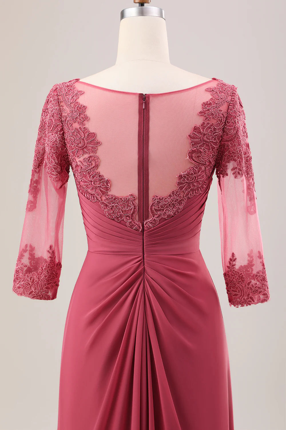 Red earth A-line pleated decal long sleeved bridal mother gown