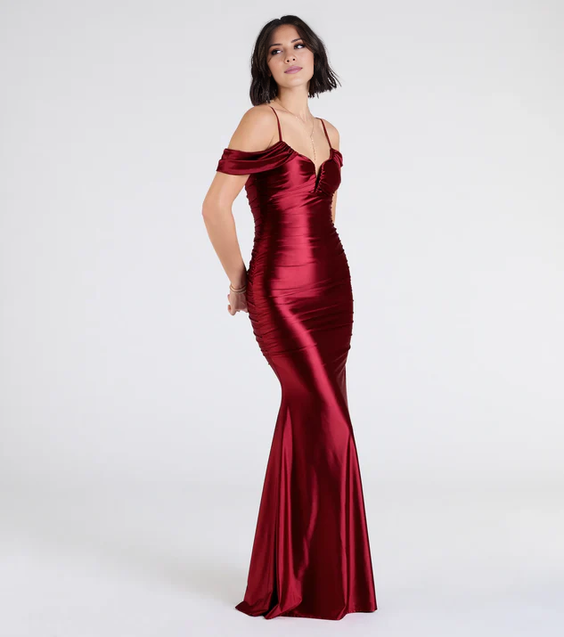 LD off shoulder collar sleeveless thin shoulder strap backless and floor length Prom dress
