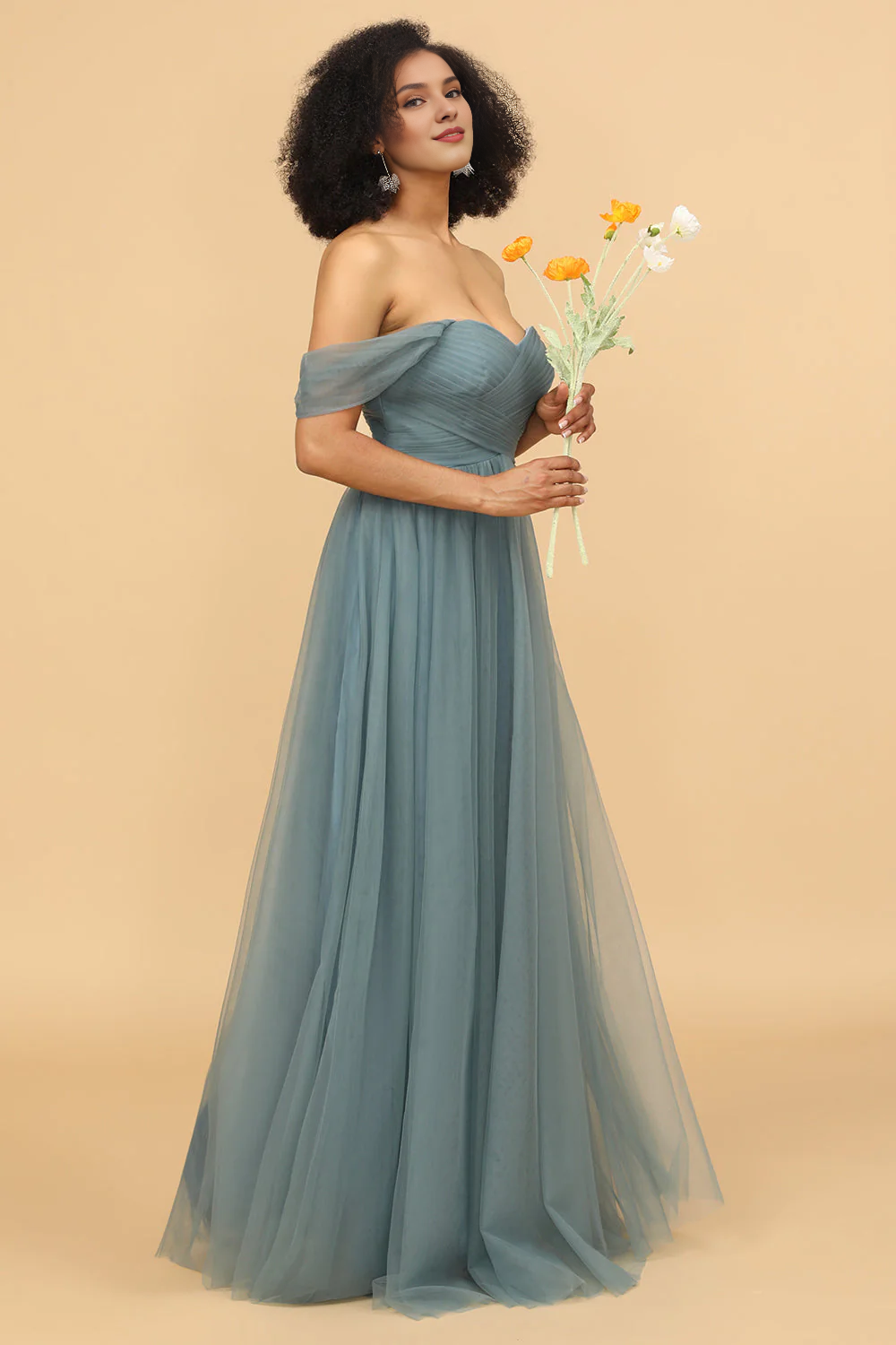 A-line ruffled off shoulder chiffon bridesmaid dress
