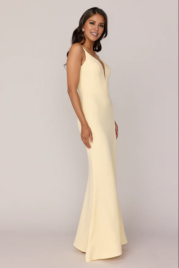 LD deep V-neck sleeveless thin shoulder strap backless and floor length Prom dress