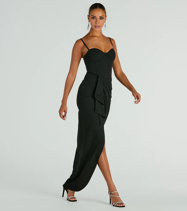 LD Sweetheart Collar Sleeveless Thin Strap Open Back Side Split and Floor length Evening Dress