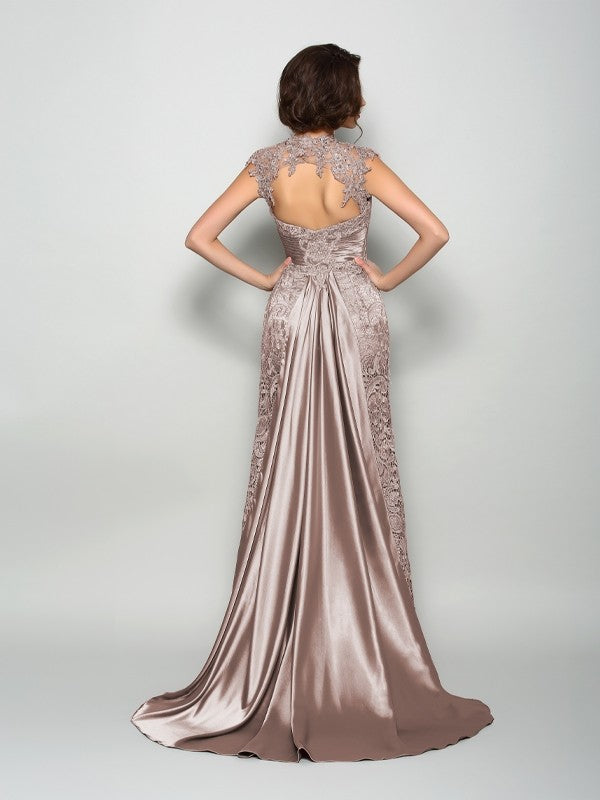 A-Line/Princess High Neck Sleeveless Long Woven Satin Mother of the Bride Dresses