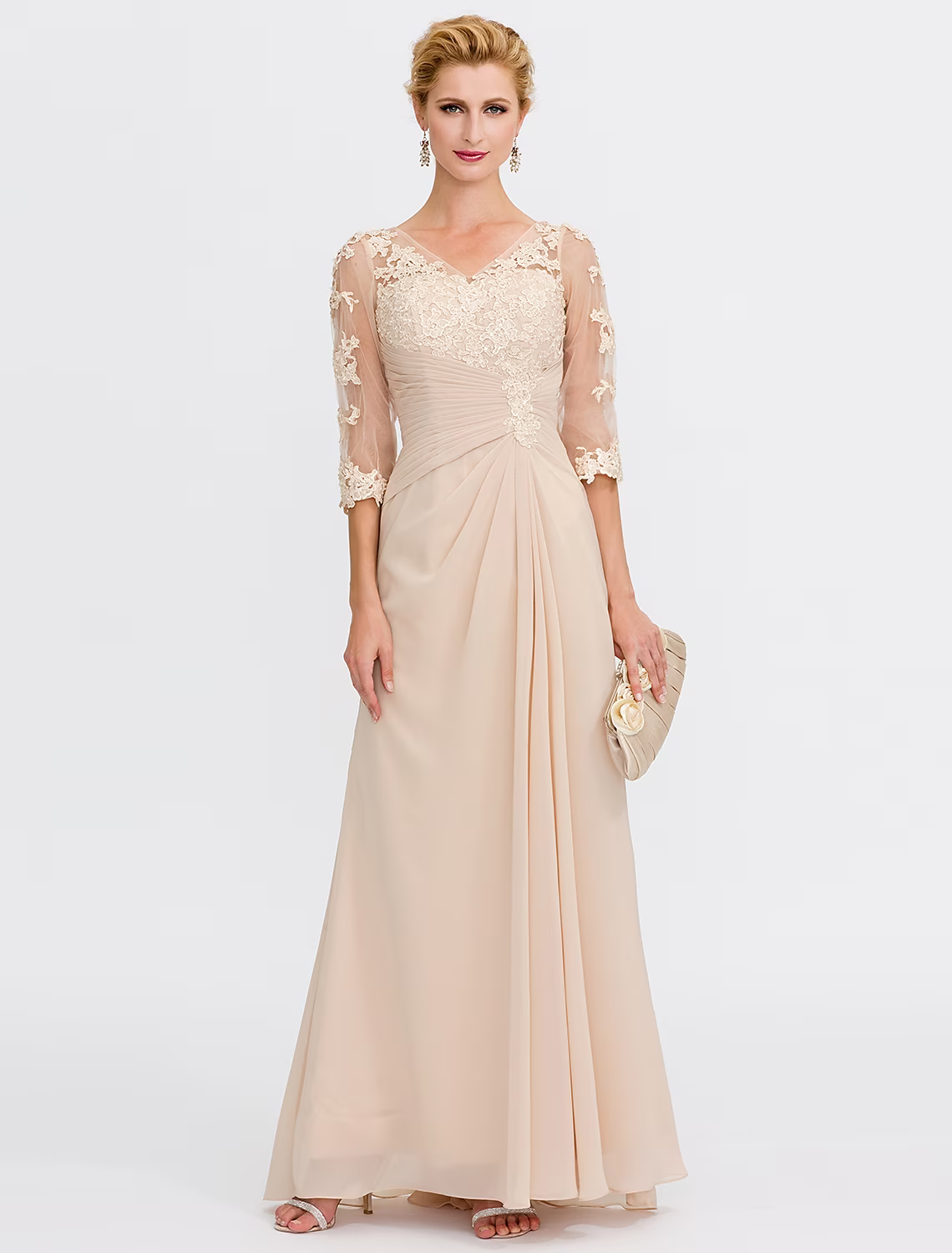 A-Line Mother of the Bride Dress Plus Size Elegant V Neck Floor Length LD Dress A-Line Mother of the Bride Dress Plus Size Elegant V Neck Floor Length LD Dress