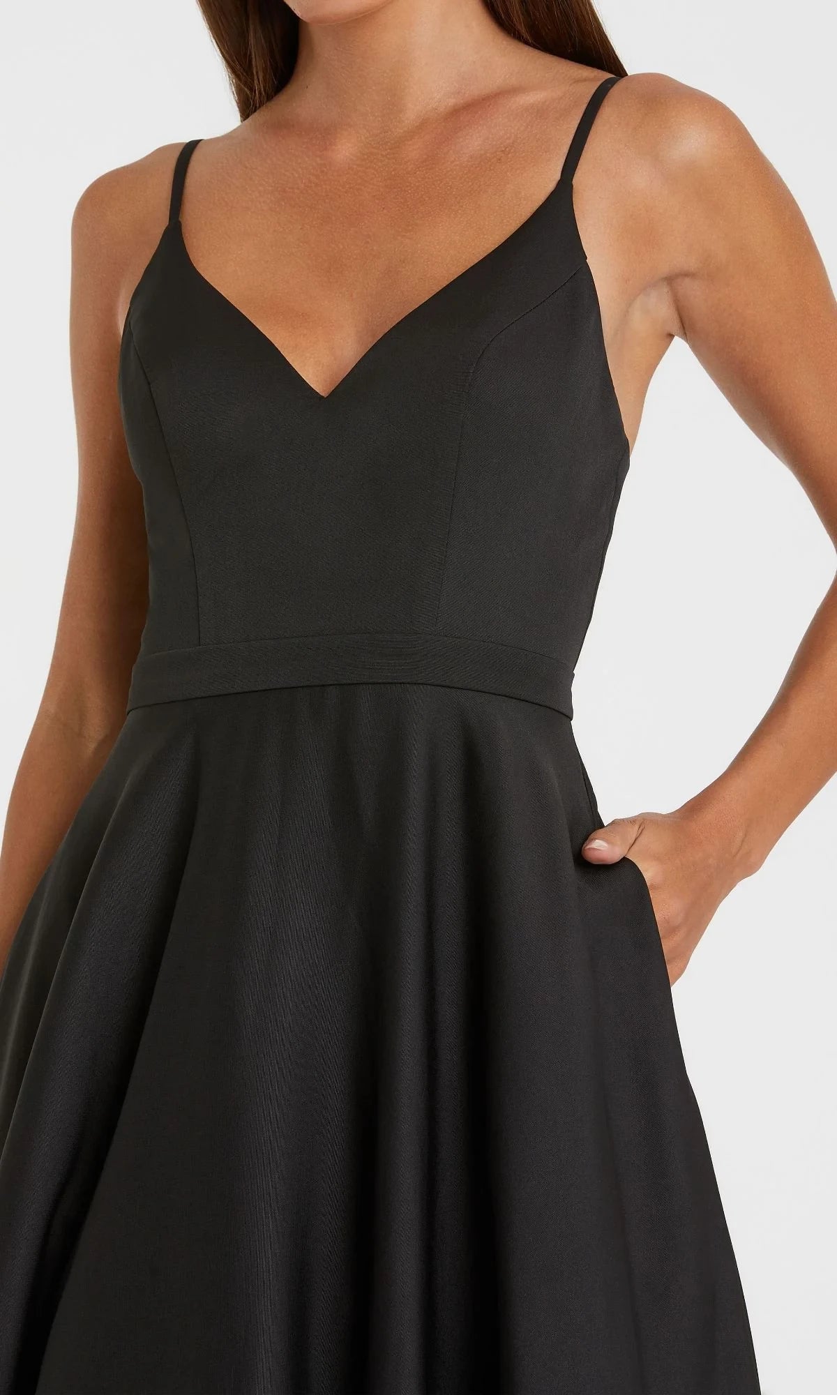 A-line V-neck off shoulder sleeveless satin backless and floor length Evening dress