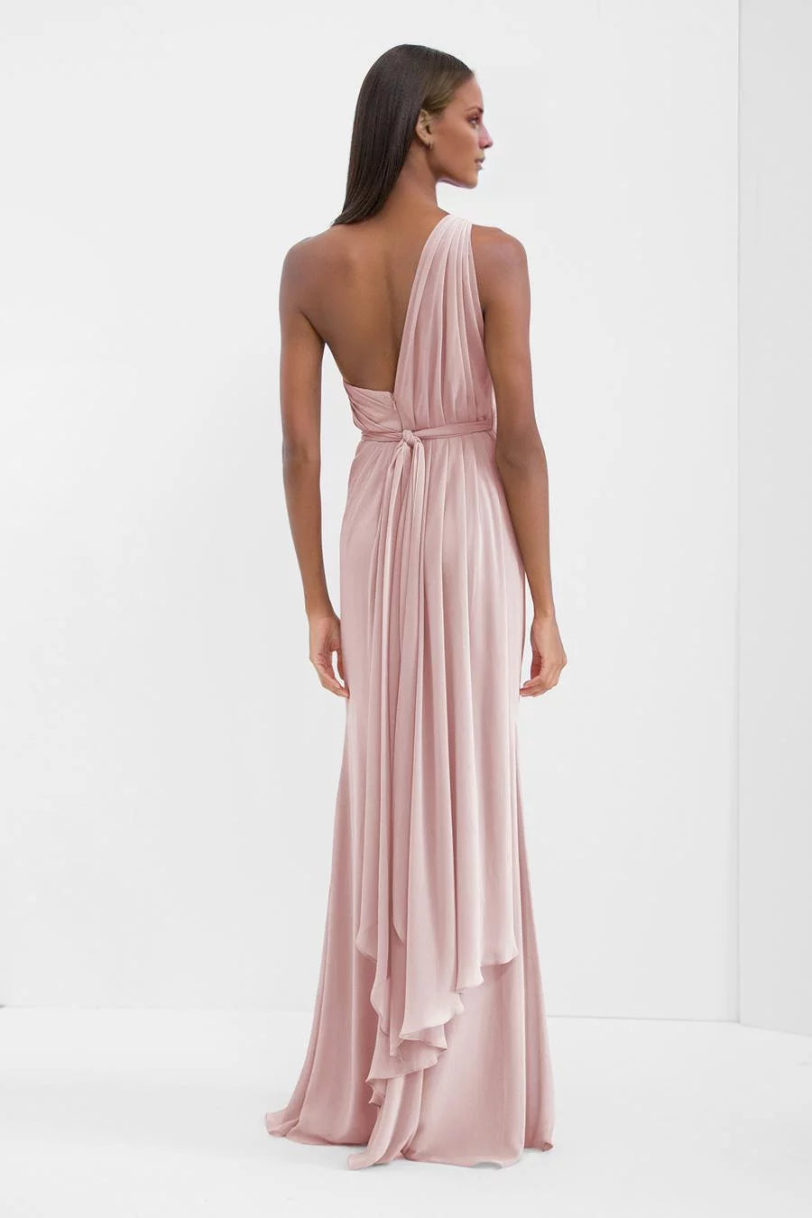 Asymmetrical A-Line One-Shoulder Neck Sleeveless Ruched Side-Slit Floor-Length Evening Dress