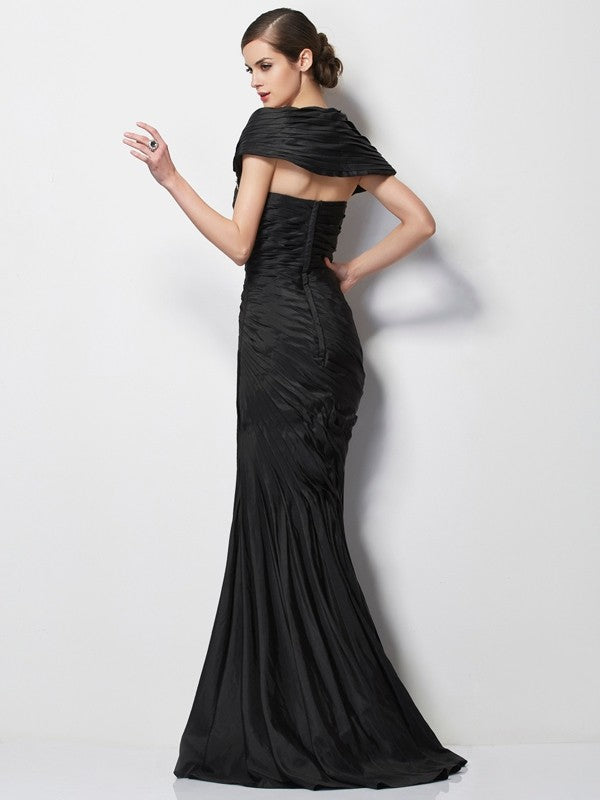 Black Mermaid Off The Shoulder Ruched Beaded Floor Length Mother of the Bride Dress