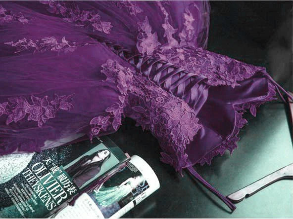 Charming Ball Gown Purple Tulle Sweetheart Lace Applique Formal Dress, Purple Sweet Dresses