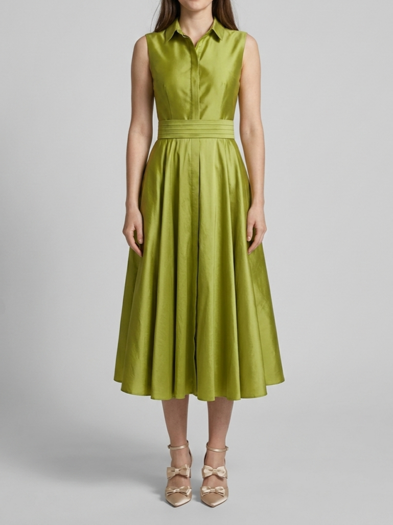 Chic A-line Collared Sleeveless Bow Back Midi Length Mother of the Bride Dress
