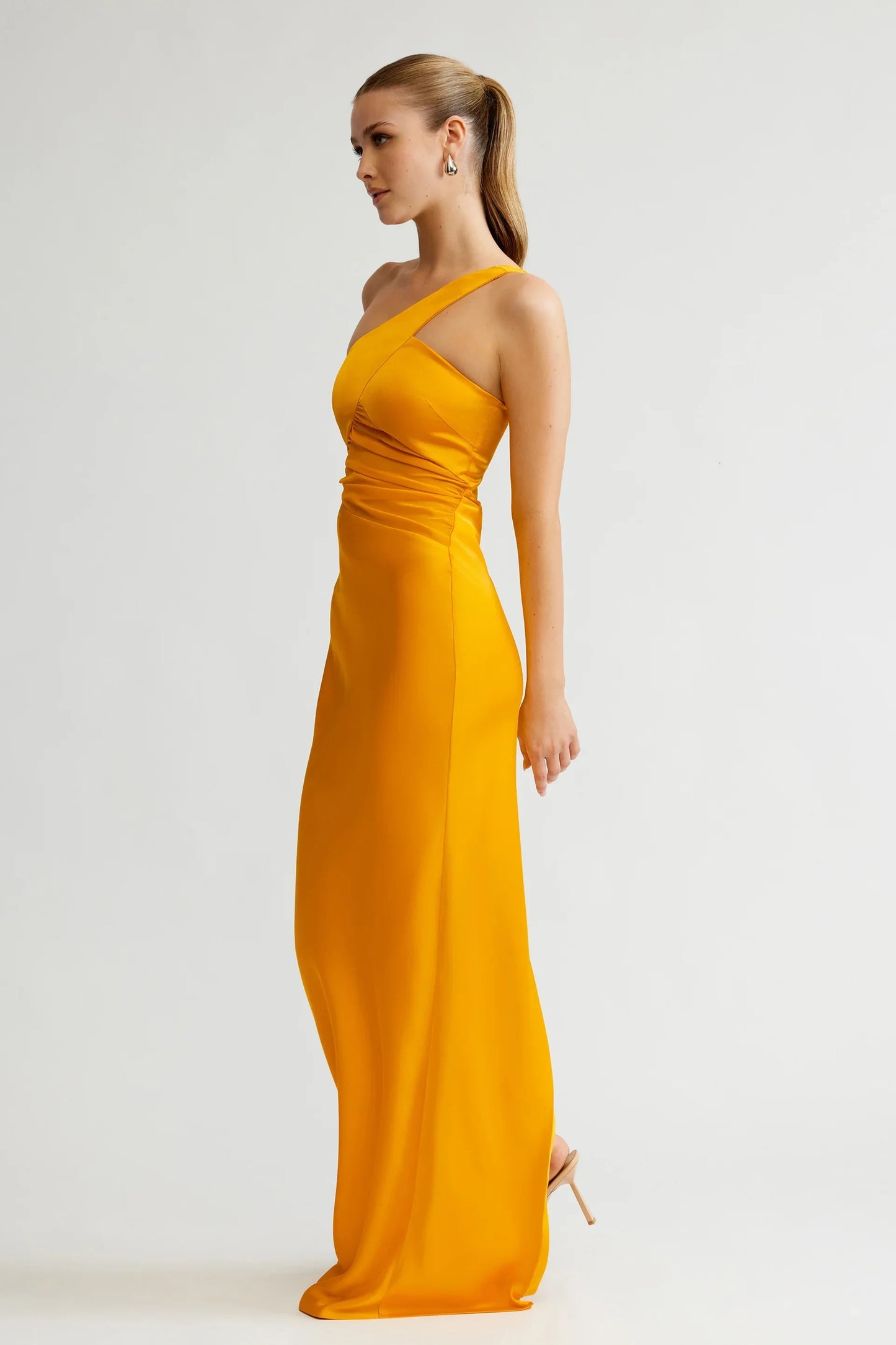 Chic Satin Sheath One-Shoulder Sleeveless Zipper Back with Slit Floor-Length Evening Dresses