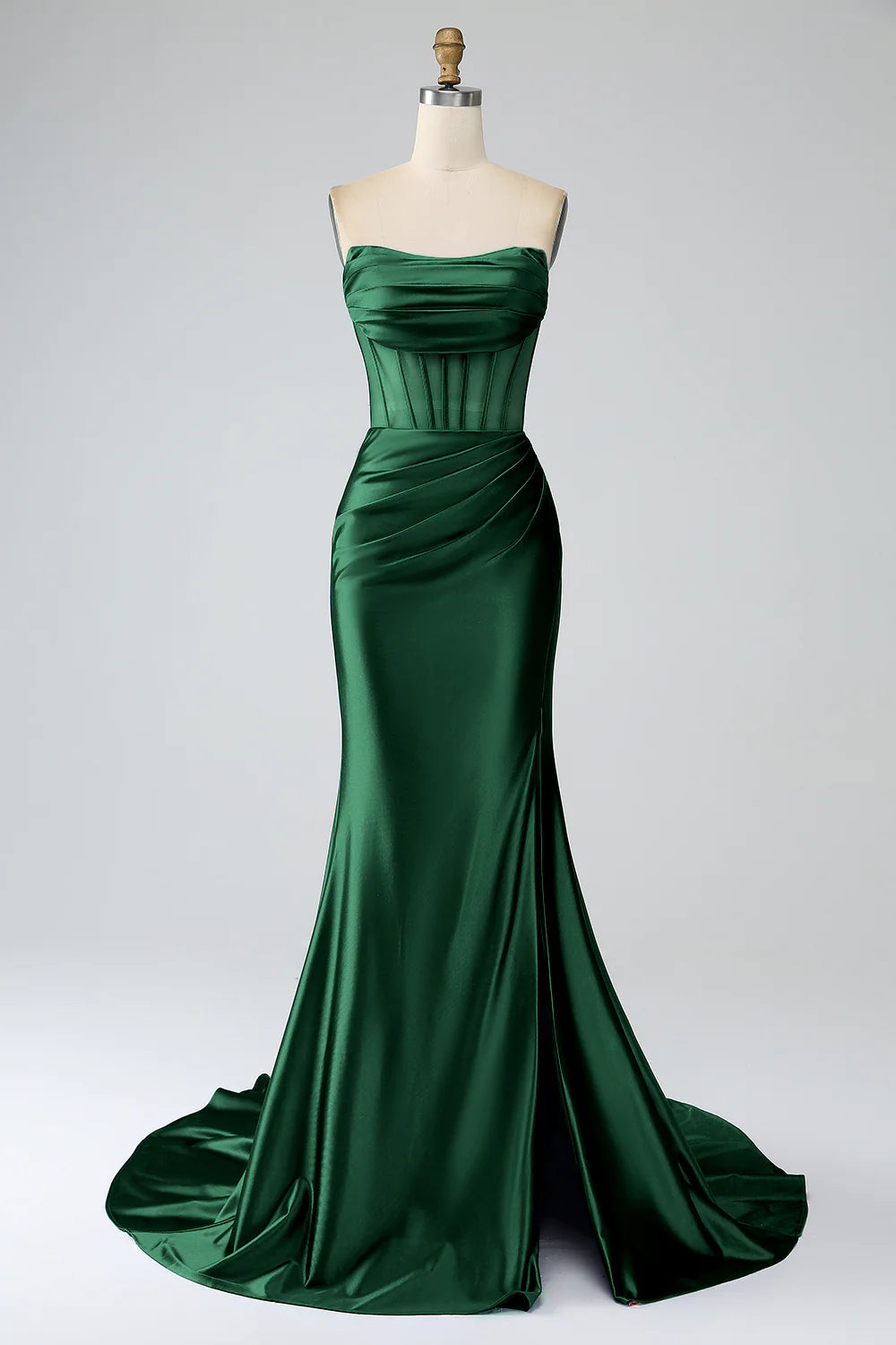 green emerald velvet dress Deep green slit fishtail strapless tight fitting corset with long prom – LD  Dress