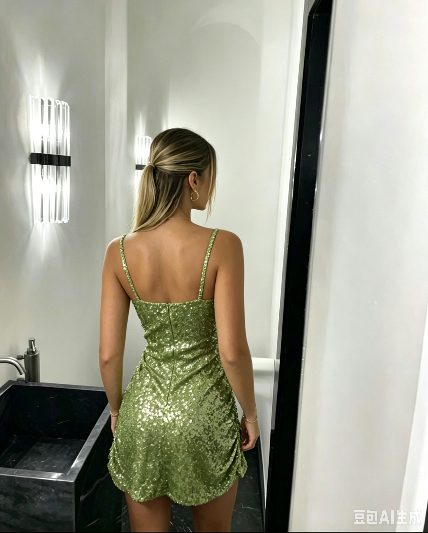 Dazzling Sequin Bodycon Square Neck Spaghetti Strap Sleeveless Mini Homecoming Dresses with Ruched Detail