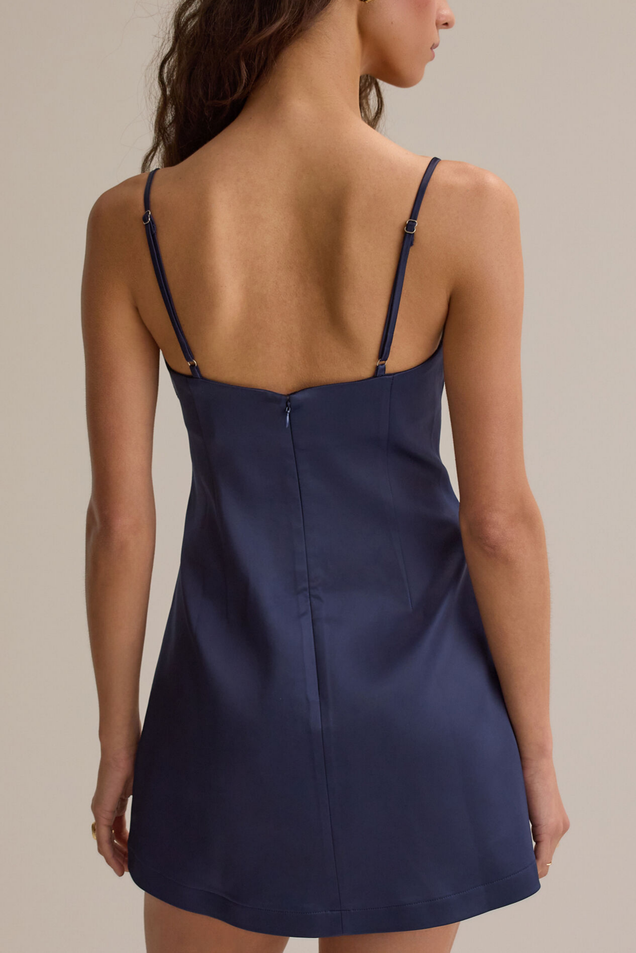 Deep Navy Gloss Satin Bow Spaghetti Strap Straight Tube Neck Slim Mini Homecoming Dresses