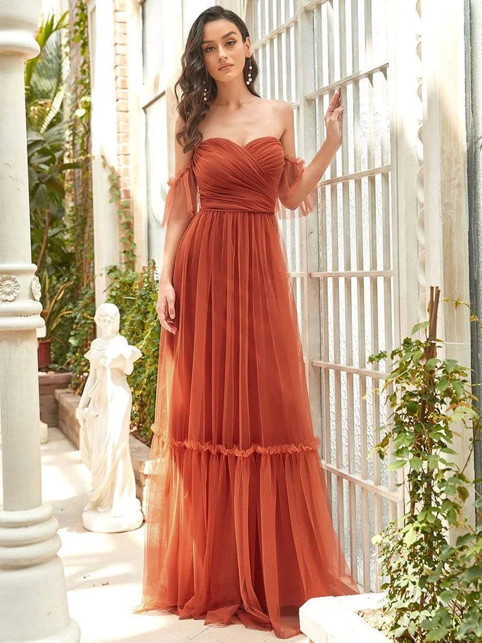 sweetheart neck off shoulder pleated party dress Off-Shoulder Sweetheart Double Layer Pleated Evening Dress – LD Dress