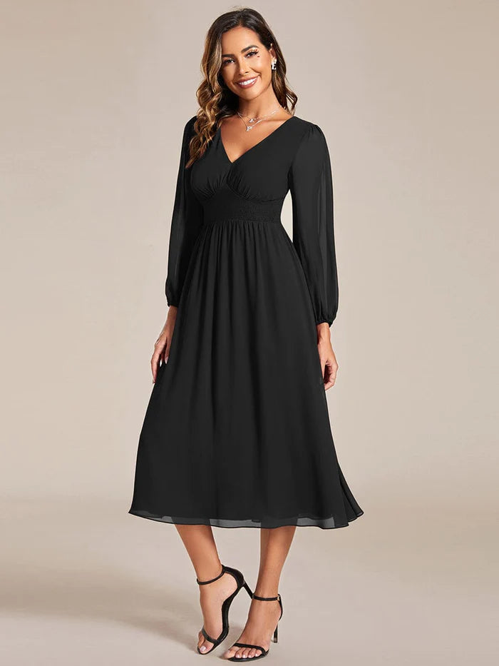 knee length dresses for ladies Long Sleeve Hot Pink Floral Midi Wedding Guest Dress M main image 0