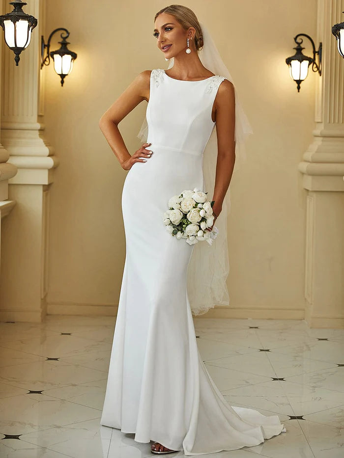 Bodycon Sleeveless High Neck Low Back Fishtail Wedding Dress – LD Dress