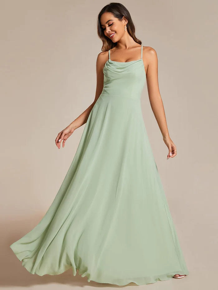 Flowy Back Criss-Cross Swing Collar Sleeveless A-Line Bridesmaid Dress – LD Dress