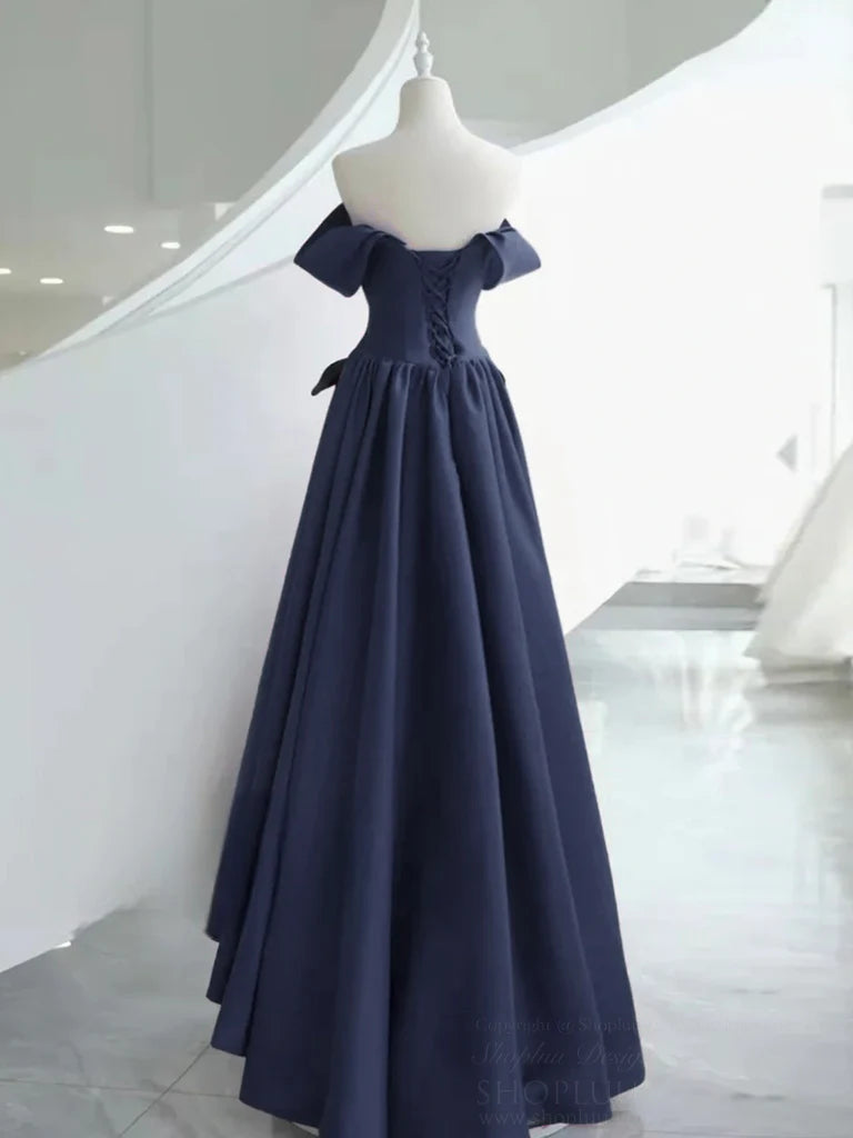 Elegant A-Line Off-the-Shoulder Lace-Up Back Floor-Length Prom Dresses