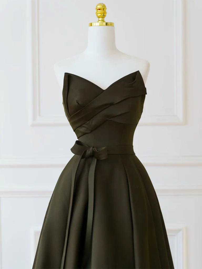 Elegant A-Line Strapless Sweetheart Lace-Up Back Floor-Length Prom Dresses