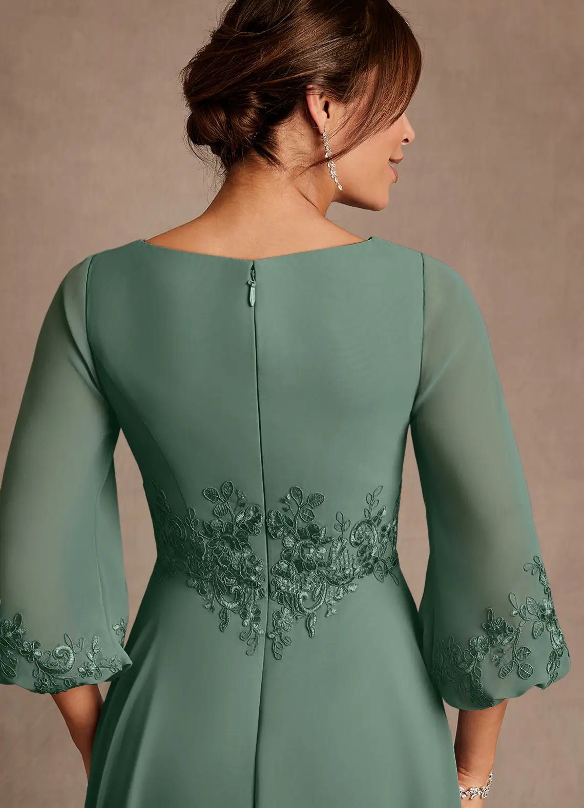 Elegant Chiffon A-Line V-Neck 3/4 Sleeve Lace Mother of the Bride Dress