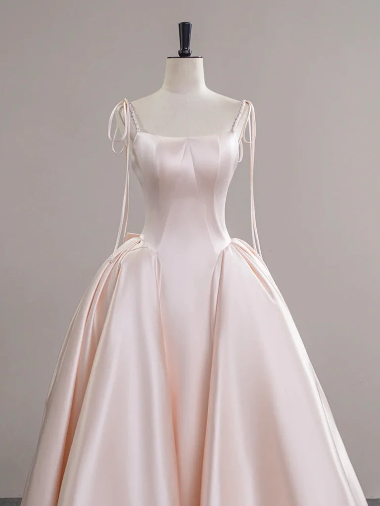 Elegant Ball-Gown Square-Neck Spaghetti-Strap Zipper-Back Floor-Length Prom Dresses