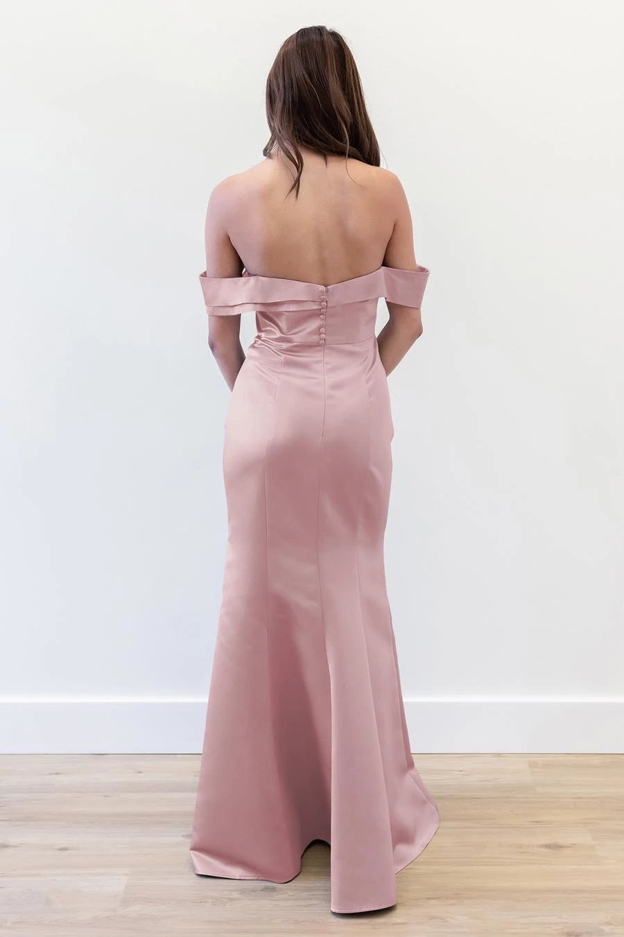 Elegant Blush Pink Off-Shoulder Neck Sleeveless Ruffle Mermaid Satin Floor-Length Evening Dress