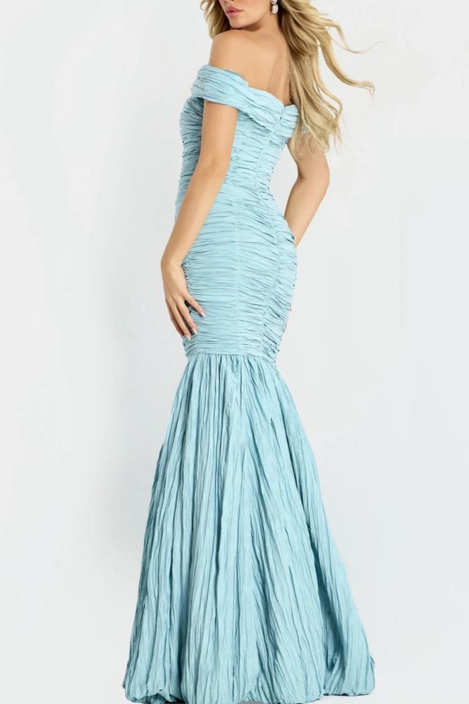 Elegant Crinkled Fabric Mermaid Silhouette Off-the-Shoulder Short Sleeve Floor-Length Evening Dress for Formal Events