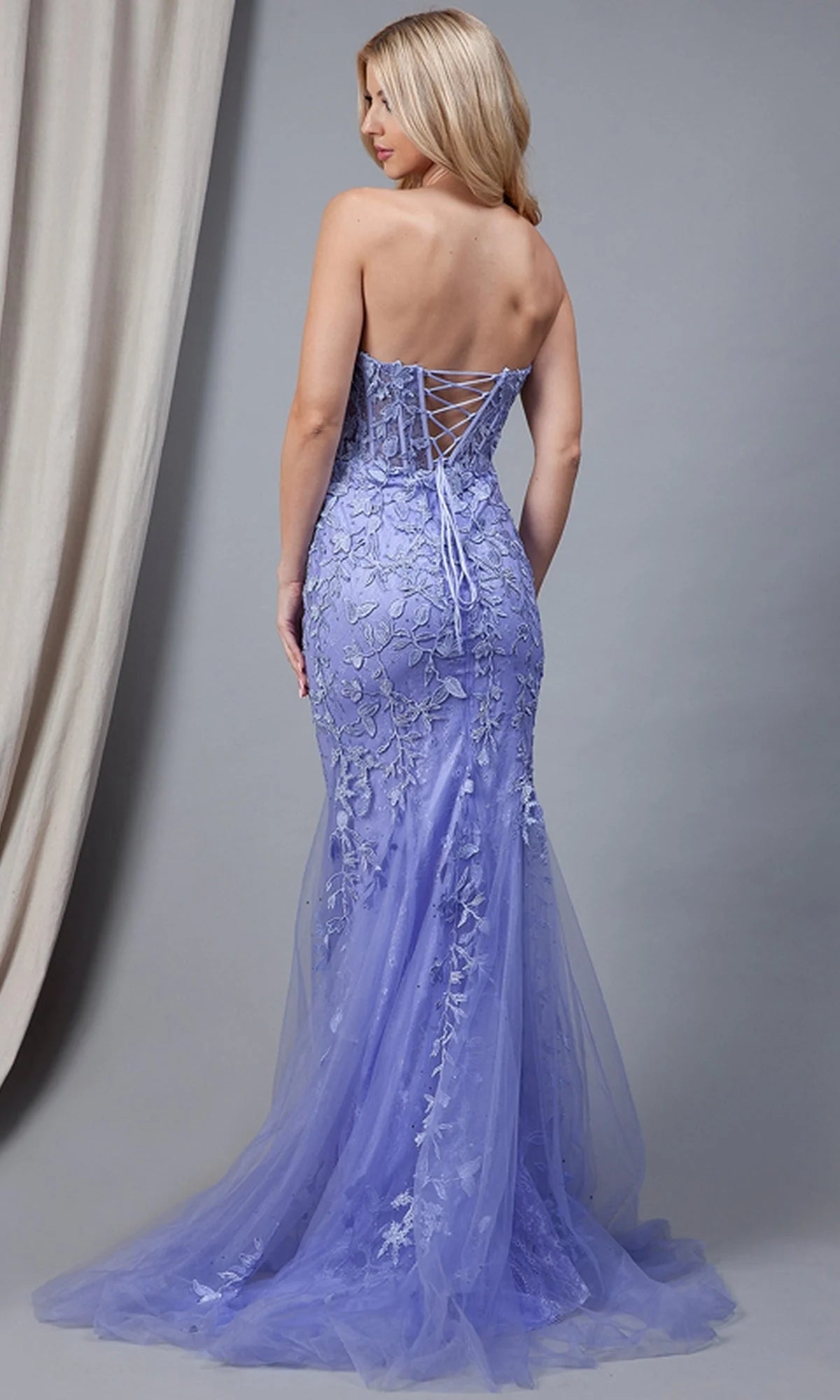 Elegant Fitted Mermaid Strapless Sleeveless Back Lace-Up Floor-Length Prom Dresses