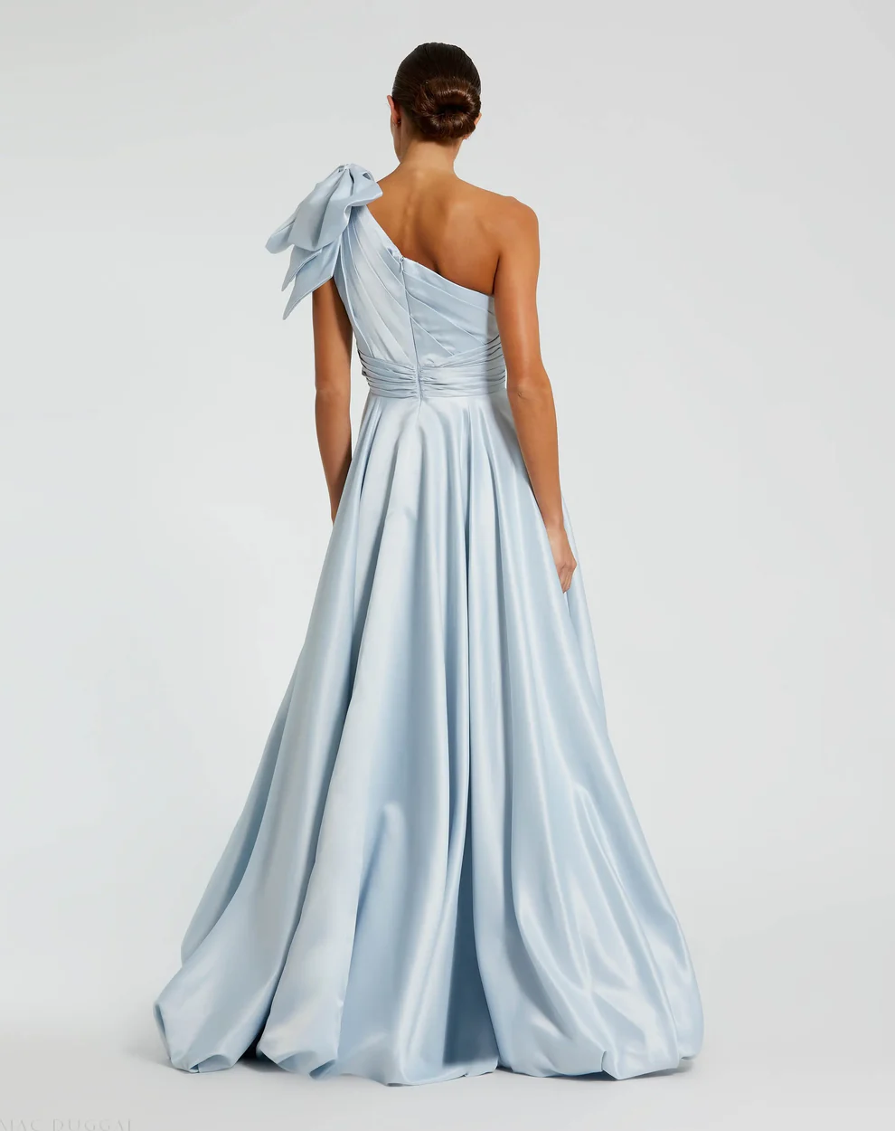 Elegant Satin A-Line One-Shoulder Bow Detail Sleeveless High Slit Floor-Length Evening Dress for Formal Events