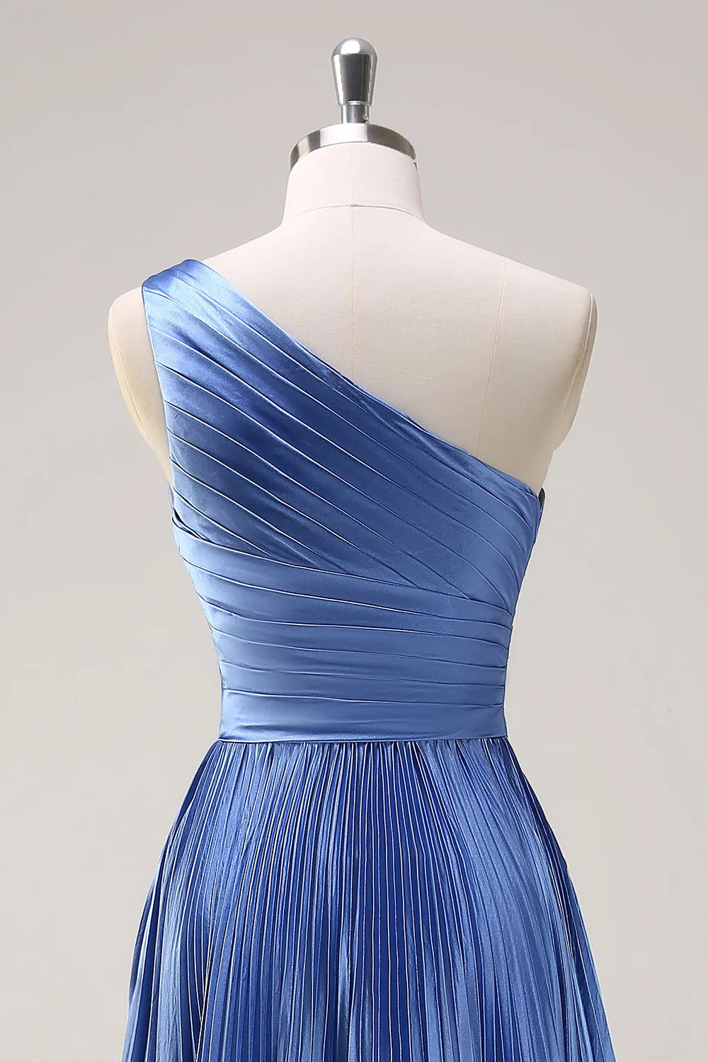Elegant Satin A-Line One-Shoulder Ruched Detail Sleeveless Zipper Back Floor-Length Formal Evening Dresses