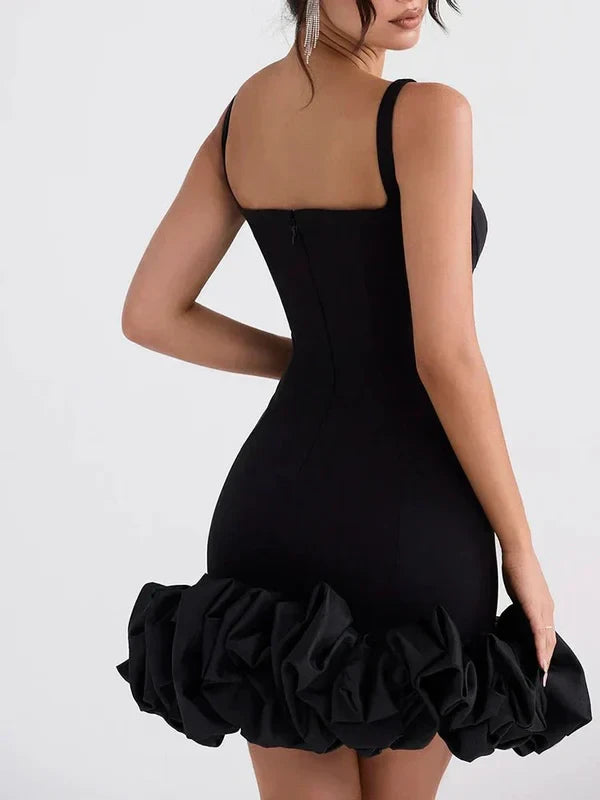 Elegant Bodycon Square Neck Sleeveless Zipper Back Mini Ruffled Hem Homecoming Dresses