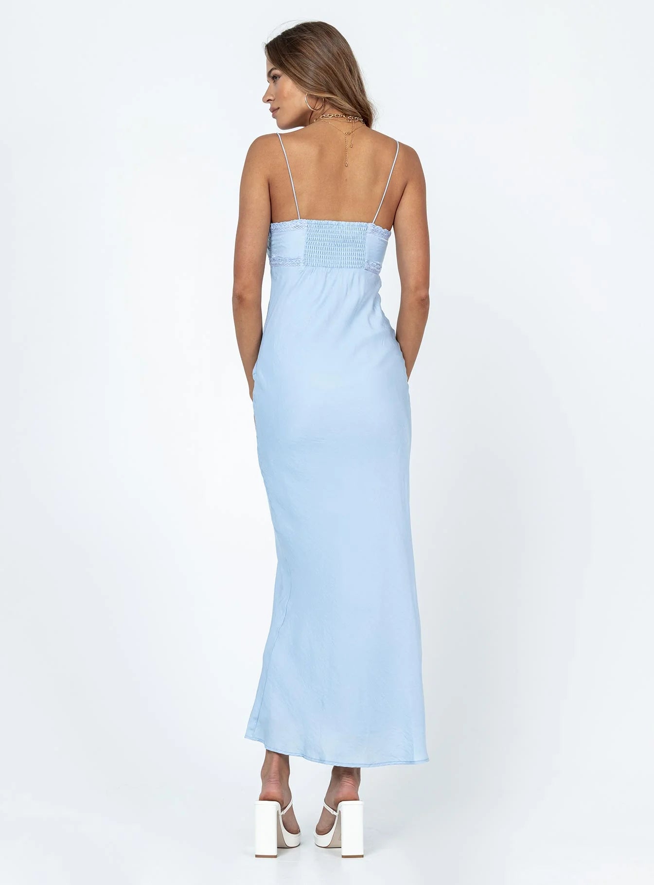 Ethereal Sweetheart Neck Spaghetti Strap Satin Mermaid Evening Dress with Smocked Back