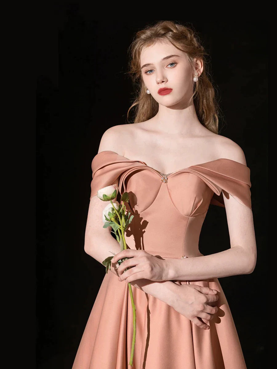 Glamorous Romantic Fitted A-Line Off-the-Shoulder Sleeveless Back Lace-Up Floor-Length Prom Dresses