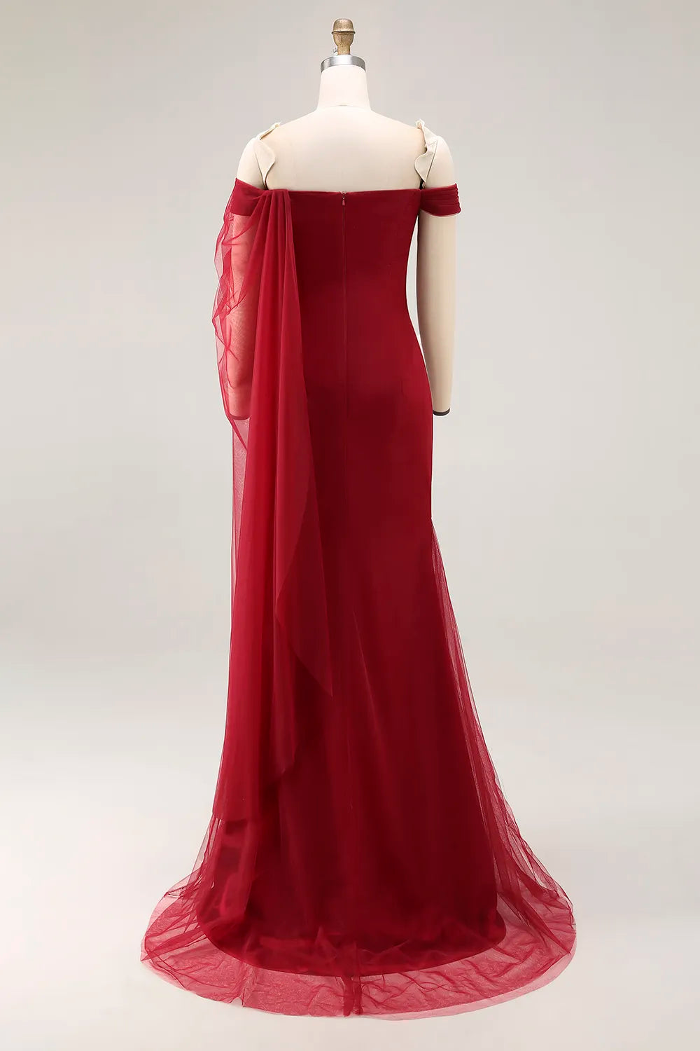 Glamorous Satin Mermaid Off-the-Shoulder Draped Sleeve Zipper Back Floor-Length Formal Evening Dresses